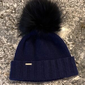 Navy Blue Knit Pom-Pom Beanie